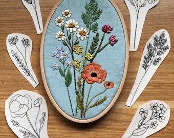 Wildflower Stems Embroidery Patterns - Stick and Stitch Floral Embroidery