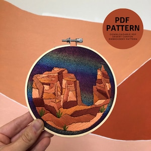 Desert Canyon Beginner Hand Embroidery PDF Pattern. Wanderlust Landscape Art. Desert Adventure DIY. Home Decor. Embroidery Craft Pattern