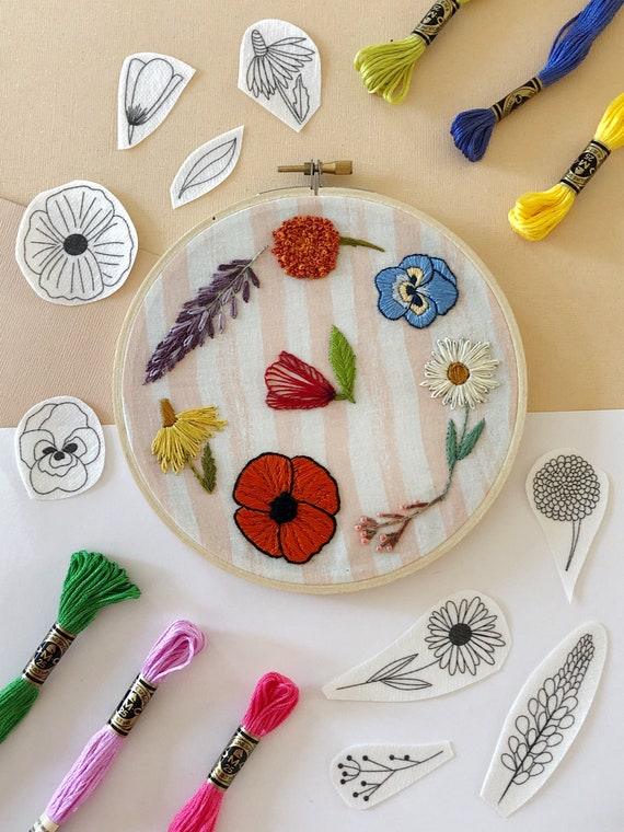 Peel Stick & Stitch Wildflower. DIY Botanical Hand Embroidery - Etsy