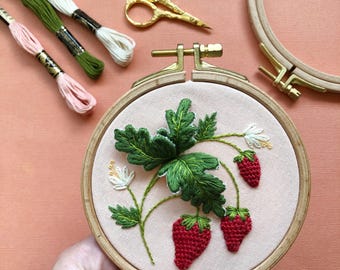 Stumpwork Strawberries - Intermediate 3D Hand Embroidery DIY Craft Kit