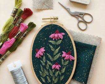 3D Coneflowers - Intermediate Hand Embroidery DIY Craft Kit