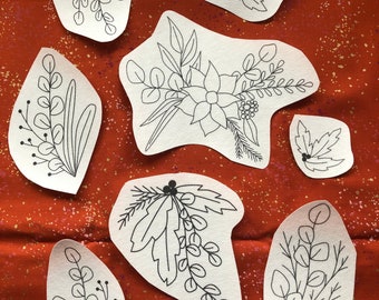 Holiday Botanicals - Peel Stick and Stitch Hand Embroidery Patterns