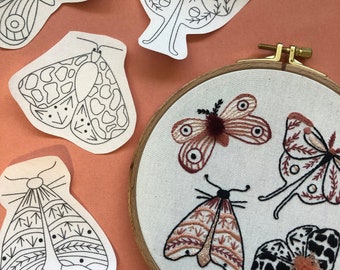 Moths - Peel Stick and Stitch Hand Embroidery Patterns for DIY Crafting