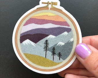 STICKER: Embroidered PNW Sunset Mountains Vinyl Sticker