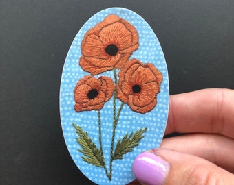 STICKER: Embroidered Orange Poppy Flowers Vinyl Sticker