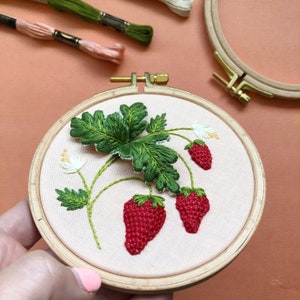 Stumpwork Erdbeeren Handstickerei-DIY-Bastelset für Fortgeschrittene Bild 5