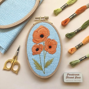 Poppies - Intermediate Flower Hand Embroidery DIY Craft Kit