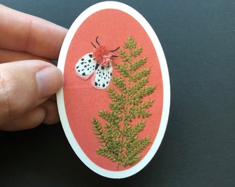 STICKER: Embroidered Moth and Fern Vinyl Sticker