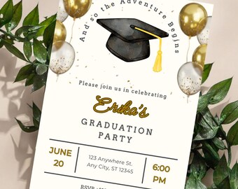 Inbjudan till examensfest - Digital nedladdning - Utskrivbart examenskort - 5x7