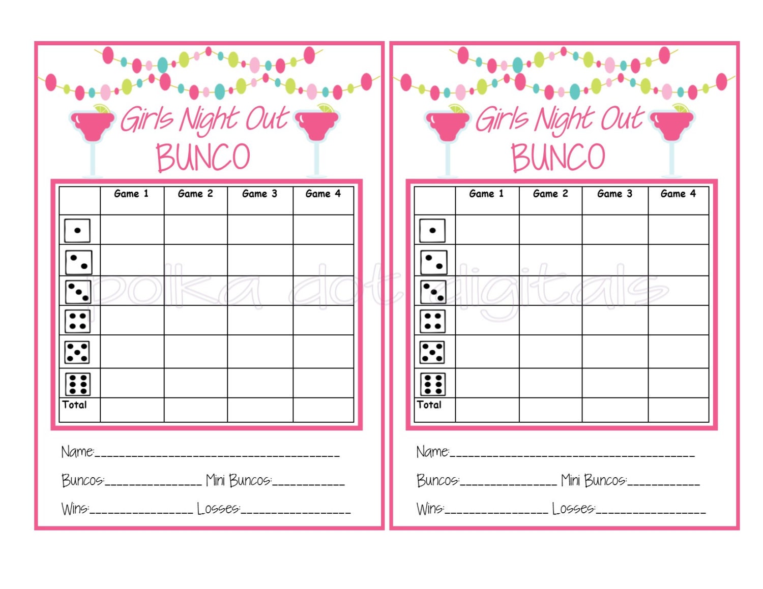 Buy 2 Get 1 Free MARGARITA GIRLS NIGHT Bunco Score Card Sheet Matching ...