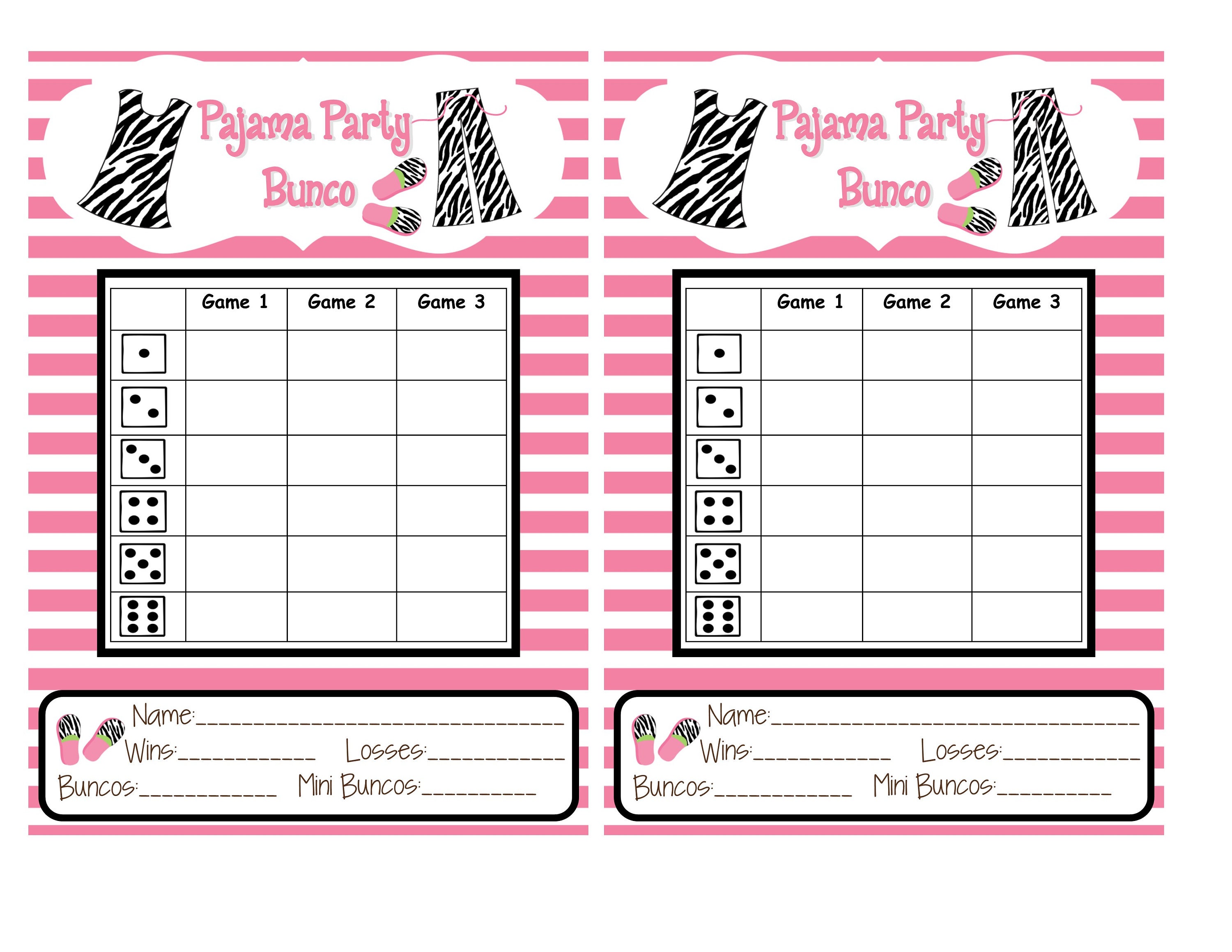 Buy 2 Get 1 Free PAJAMA PARTY BUNCO Set Score Card Sheet With Matching ...