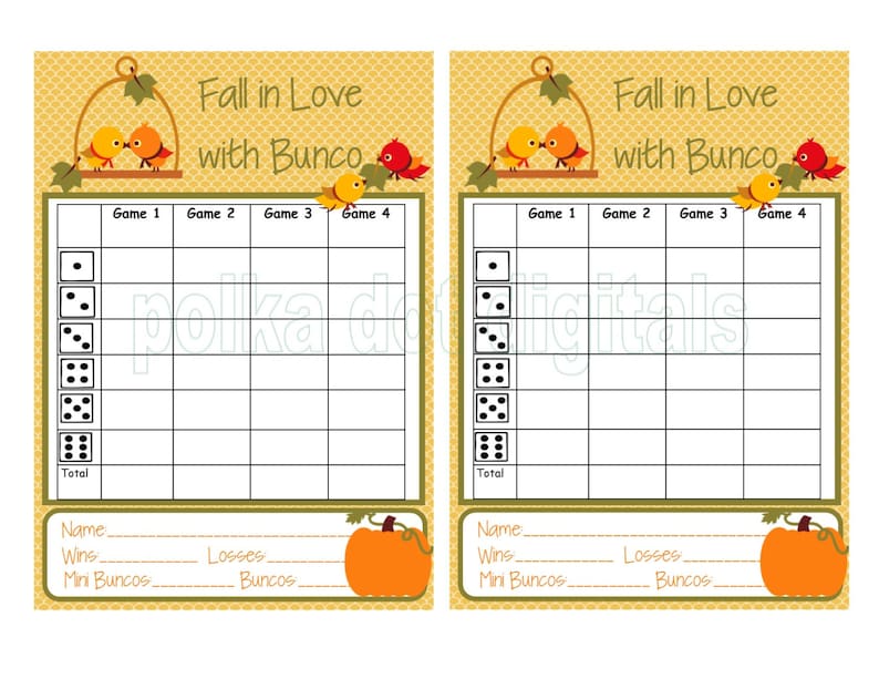 buy 2 get 1 free complete set fall in love with bunco score card sheet matching table numbers tally sheet printable digtal file download pdf dexis iberica party games party favors games