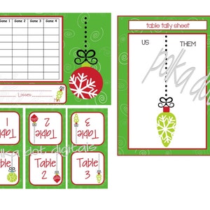 KOOP 2 en ontvang 1 gratis complete set KERSTversieringen Bunco-scorekaartblad Bijpassende tabelnummers werkblad Afdrukbaar digitaal bestand downloaden