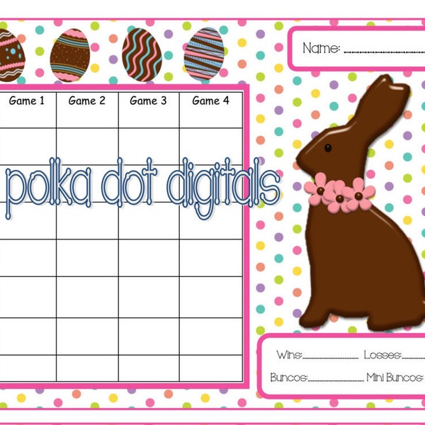 Buy 2 Get 1 Free Easter CHOCOLATE BUNNY EGGS Bunco Score Card Sheet Matching Table Numbers Tally Ghost Player Printable Digtal File Download