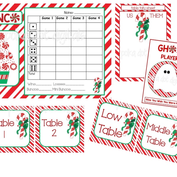 BUY 2 Get 1 FREE CHRISTMAS Candy Cane Complete Set Bunco Score Card Sheet Matching Table Numbers Tally Sheet Printable Digtal File Download