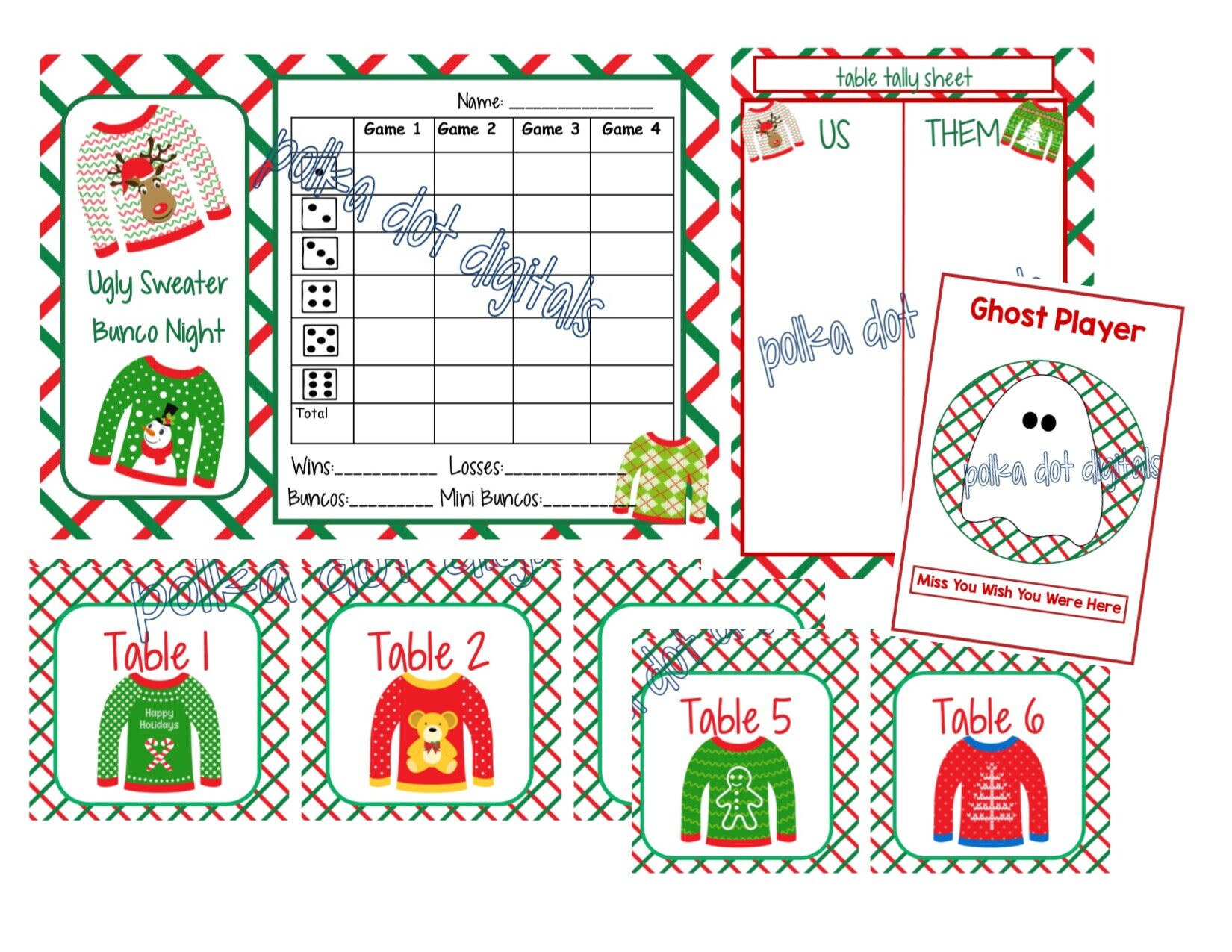 CHRISTMAS Ugly Sweater Complete Set Bunco Score Card BUY 2 Get - Etsy
