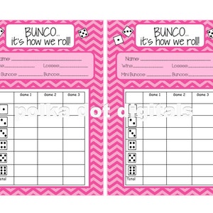 Koop 2 en ontvang 1 gratis complete set ROZE CHEVRON Bunco-scorekaartvel Bijpassende tabelnummers werkbladen Ghost Card * Digitaal bestand PDF downloaden