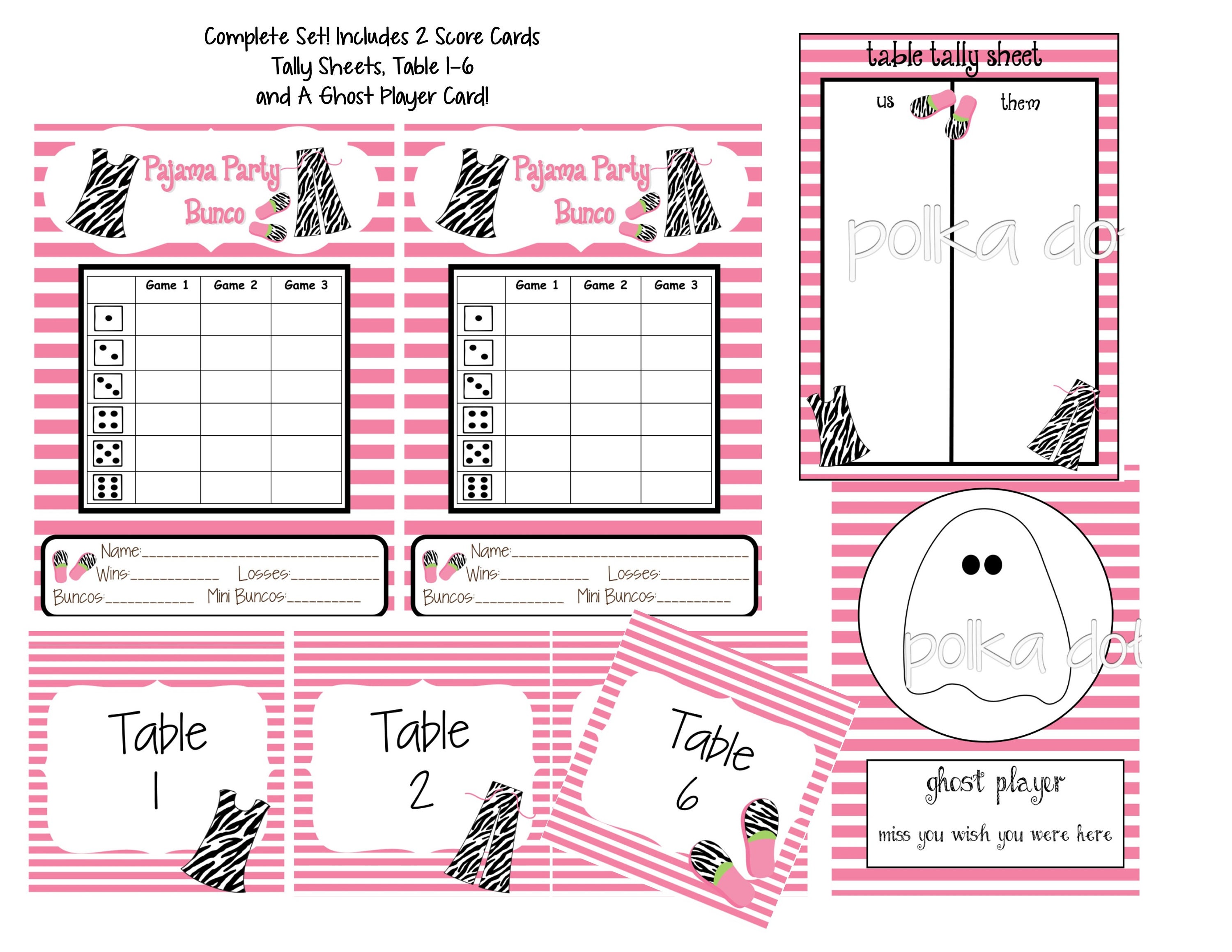 Buy 2 Get 1 Free PAJAMA PARTY BUNCO Set Score Card Sheet With Matching ...