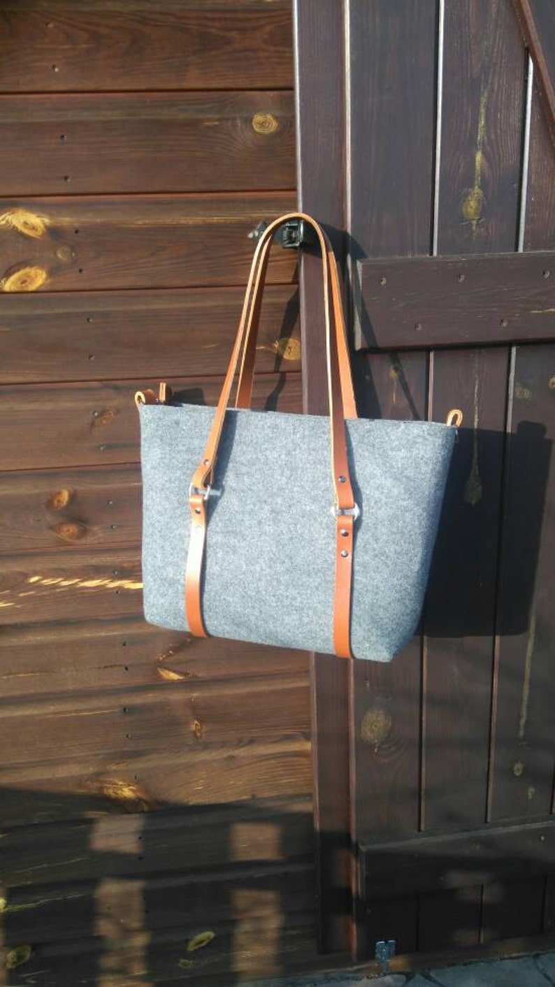 Grey felt tote bag Felt Bag Large Tote For Shopping Etsy