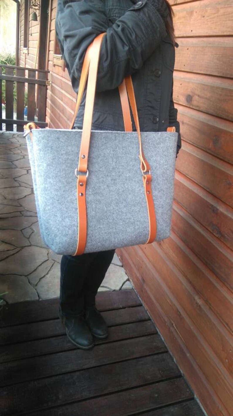 Grey felt tote bag Felt Bag Large Tote For Shopping Etsy