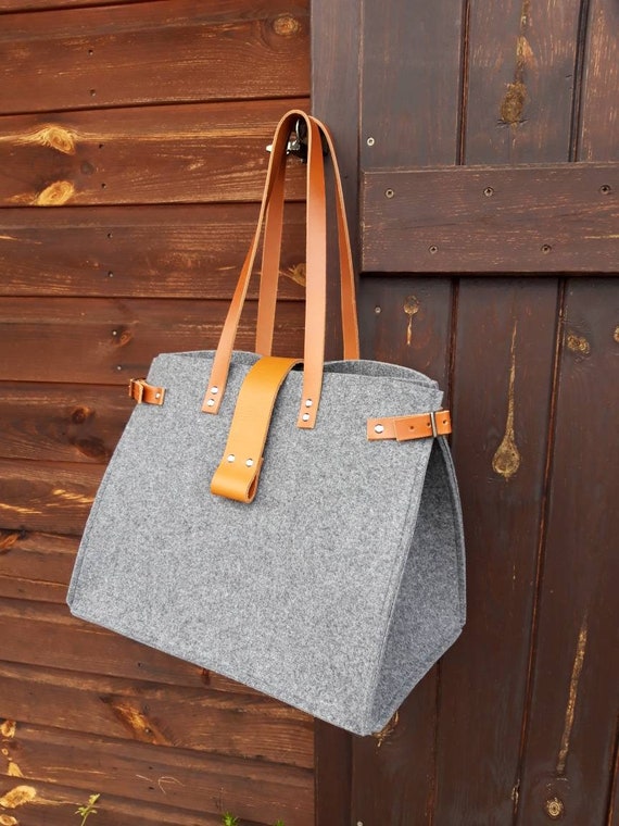 grey felt handbag