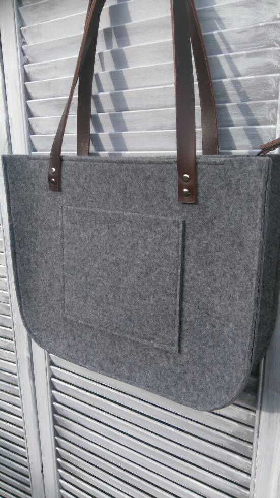 Grey felt tote bag Felt Bagwith zipper Large Tote For | Etsy