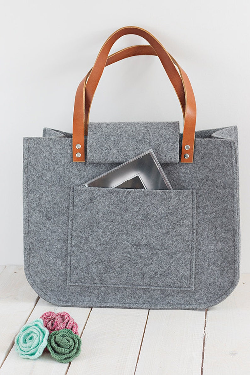Grey Felt Tote Bag Felt Bag Large Tote for Shopping Etsy