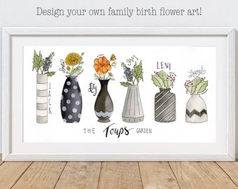 Custom Family Birth Flower Print, Personalized Birth Month Flower Wall Art, Unique Customized Gift Sign for Mom on Mother's Day or Birthday