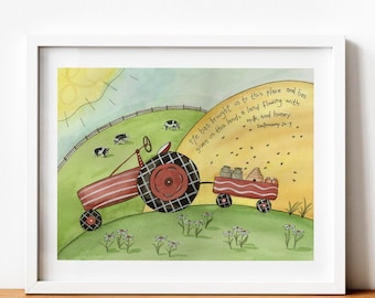 Farmall Tractor Print, Whimsical Watercolor Nursery Art