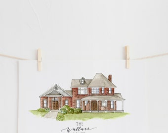 Custom Watercolor House Portrait Print, Personalized Home Art