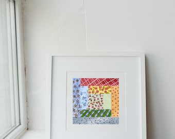 Log Cabin Quilt Block Watercolor Art Print, Sewing Room Decor