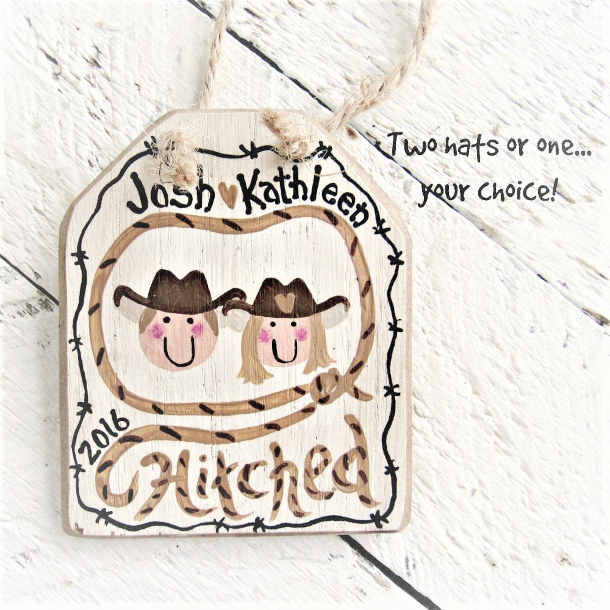 Just Hitched Ornament Western Wedding Gift Personalized Etsy