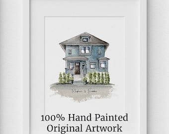 Hand Painted Watercolor House Portrait, Custom Home Painting, Realtor Gift