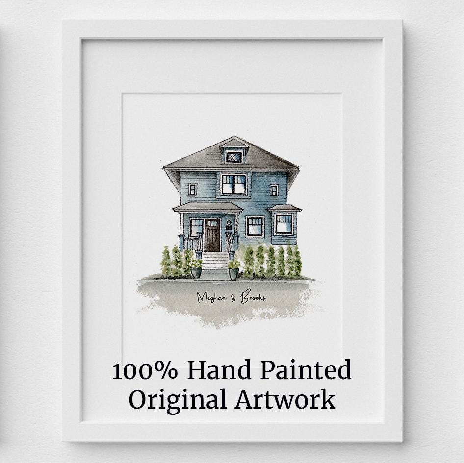 Hand Painted Watercolor House Portrait, Custom Home Painting, Realtor ...
