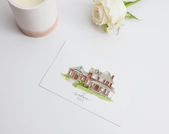 Watercolor House Portrait Note Cards, Personalized Family Stationery