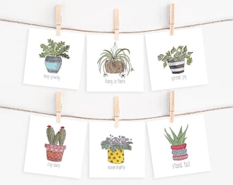 Boho Houseplant Prints, Watercolor Plant Art, Set of 6