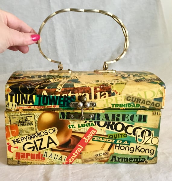 Vintage handbag decoupage travel destinations on … - image 1