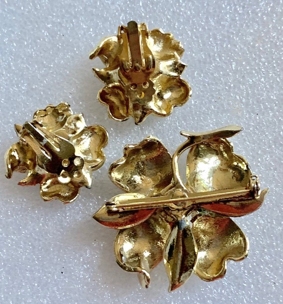 Vintage enamel set brooch-pendant & earrings pret… - image 4