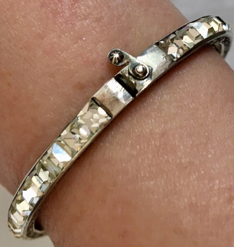 Art Deco sterling silver bangle bracelet paste clear channel Etsy