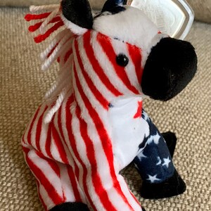 Beanie baby Lefty 2000 DOB July 4, 2000 cute red whit & blue donkey