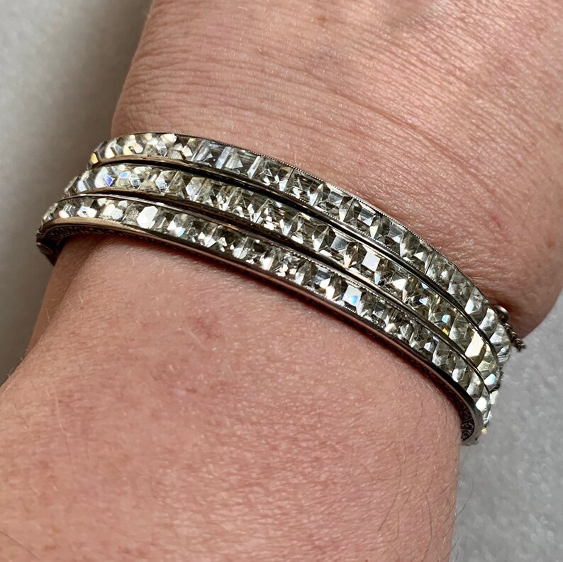 Art Deco sterling silver bangle bracelet paste clear channel Etsy