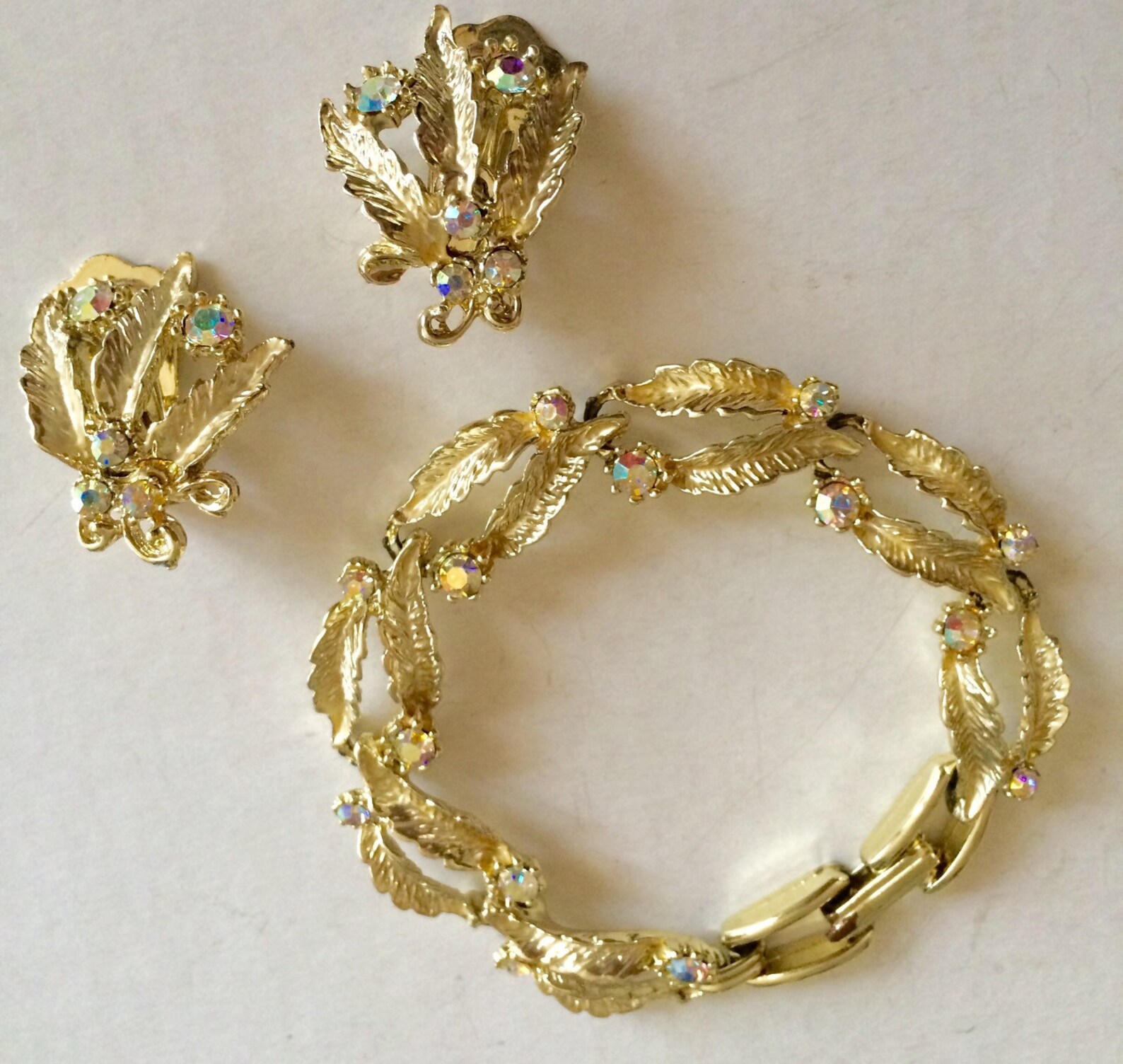 Vintage Golden Bracelet & Earring Set With Sparkling Gold AB Etsy