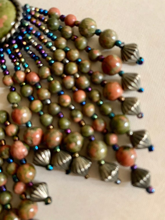Vintage boho earrings long beaded drop green & go… - image 5