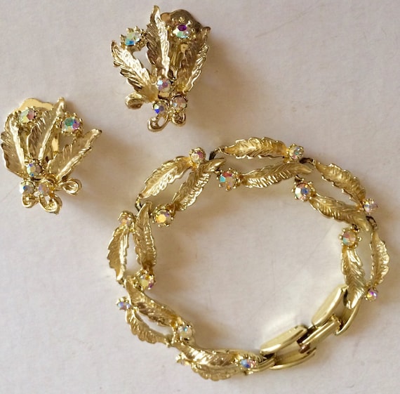 Vintage Golden Bracelet & Earring Set With Sparkling Gold AB Etsy