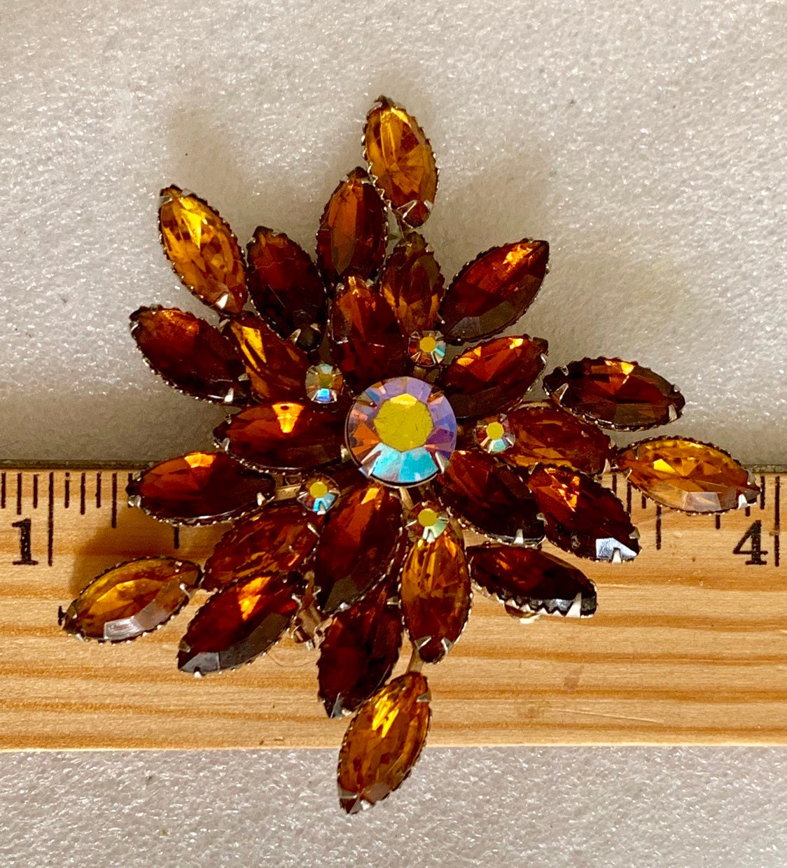 Sale Vintage Rhinestone Brooch Amber Stones With AB Center Stone ...