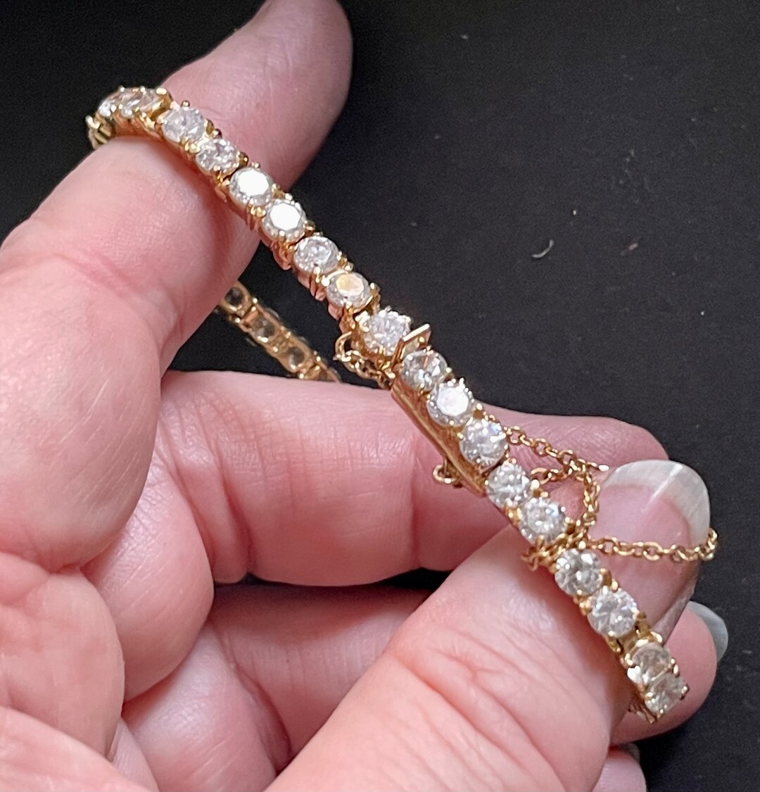 Rhinestone Tennis Bracelet Brilliant Stones, Gold Plated Mounting. Etsy