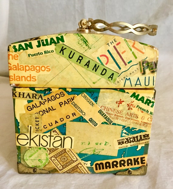 Vintage handbag decoupage travel destinations on … - image 7