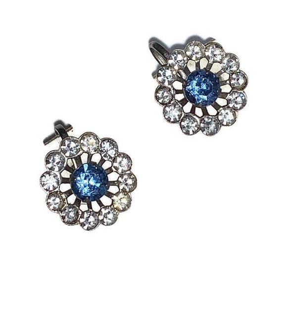 Sale! Vintage rhinestone earrings sky blue center… - image 3