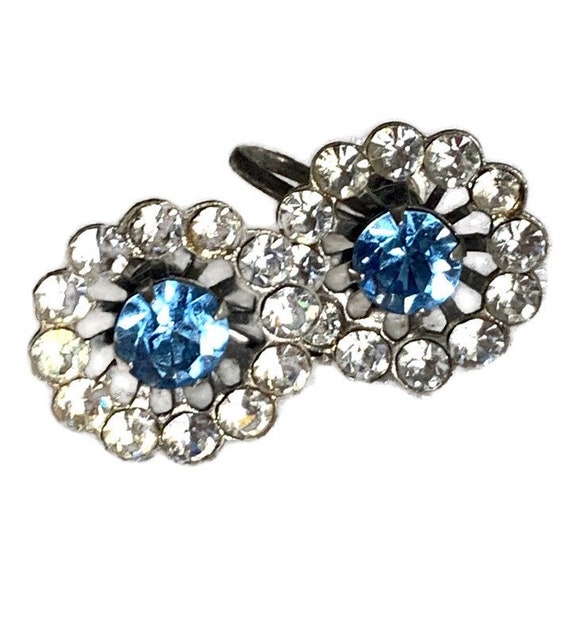 Sale! Vintage rhinestone earrings sky blue center… - image 8