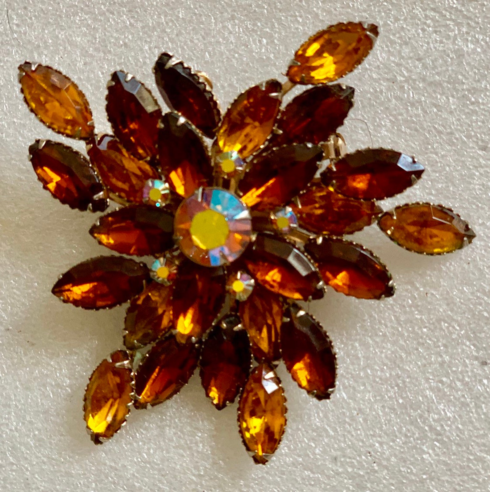 Sale Vintage Rhinestone Brooch Amber Stones With AB Center Stone ...
